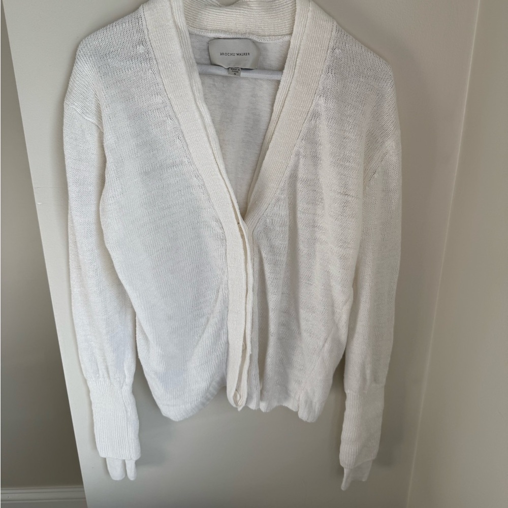 Brochu Walker Womens Cream Linen Cardigan Size Small
